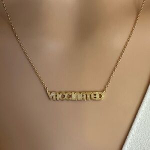 Must Have Gold 'VACCINATED' Letter Bar Necklace